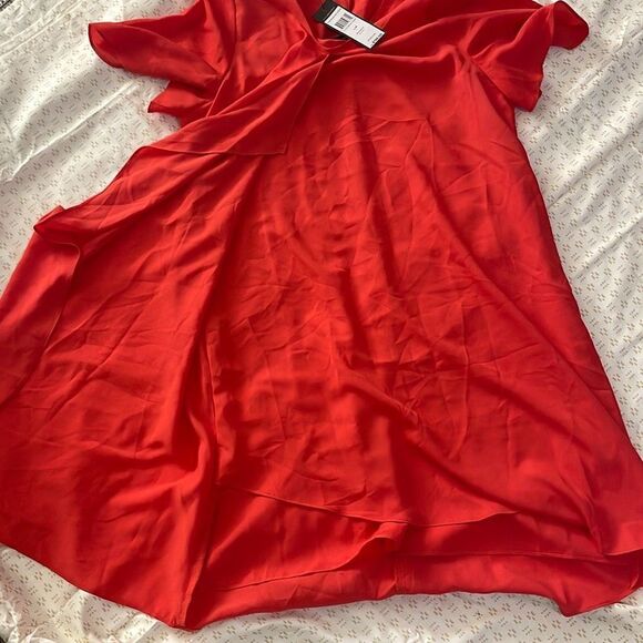 BCBGMaxazria Shift Dress Poppy Orange Cascading Ruffle Short Sleeve Size M - Picture 9 of 9